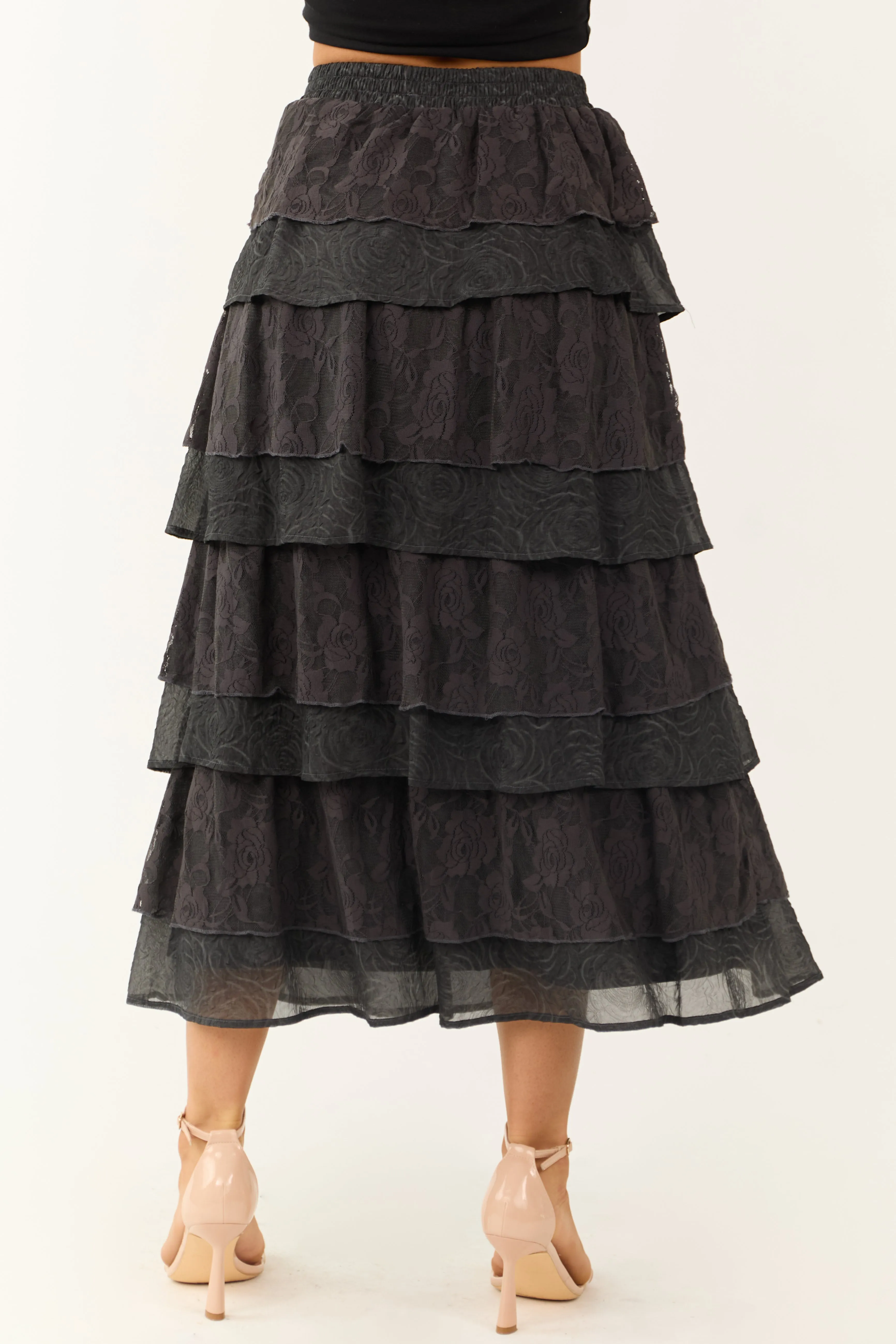 Charcoal Lace Ruffle Tiered Maxi Skirt sold by Lime Lush product image thumbnail 4