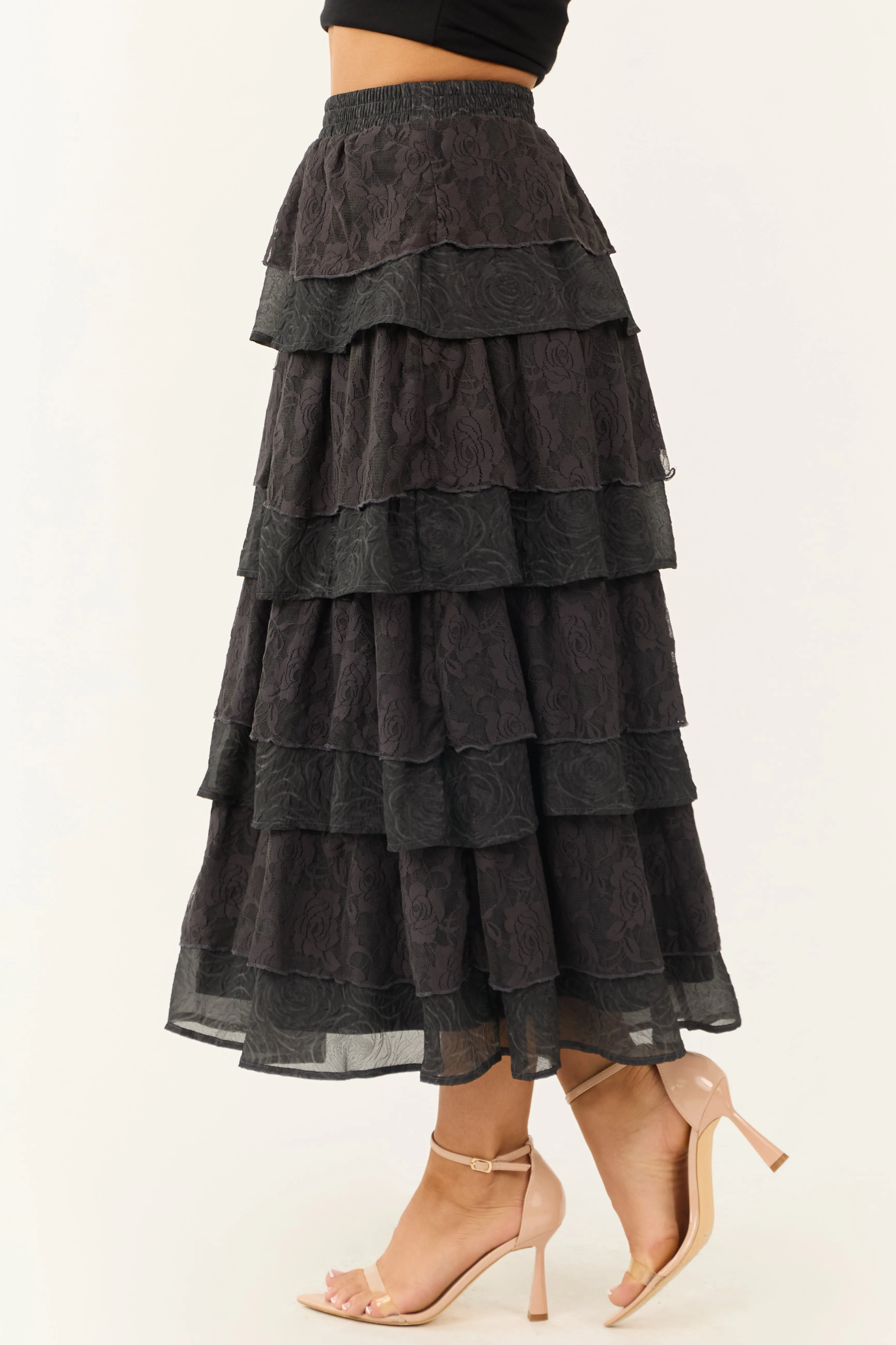 Charcoal Lace Ruffle Tiered Maxi Skirt sold by Lime Lush product image thumbnail 3
