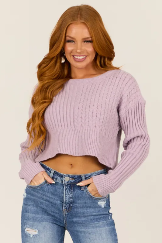 Lilac Ribbed and Cable Knit Long Sleeve Sweater sold by Lime Lush