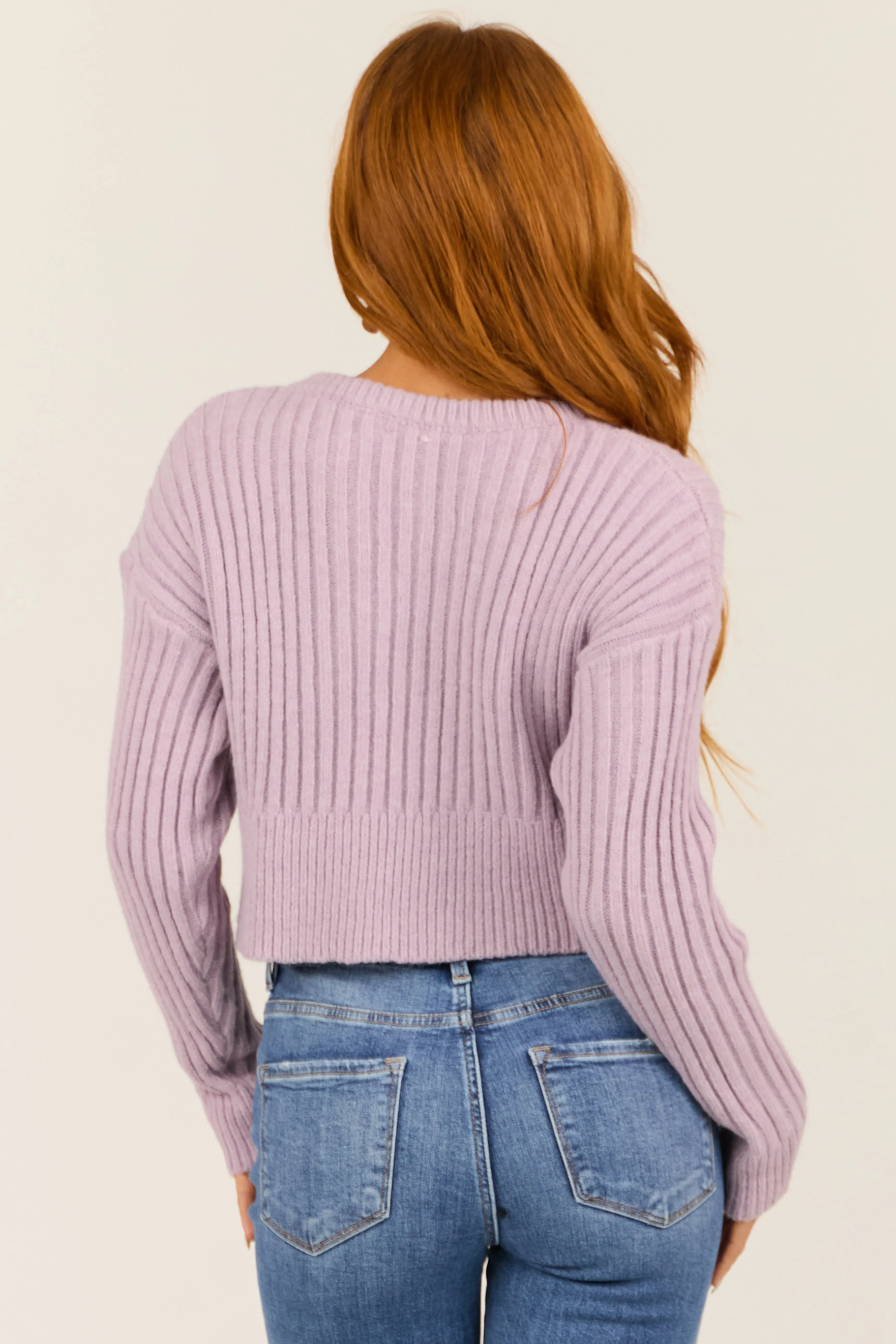 Lilac Ribbed and Cable Knit Long Sleeve Sweater sold by Lime Lush product image thumbnail 5