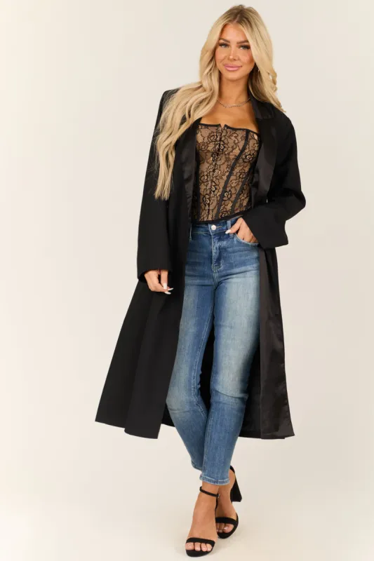 Black Double Button Satin Contrast Trench Coat sold by Lime Lush