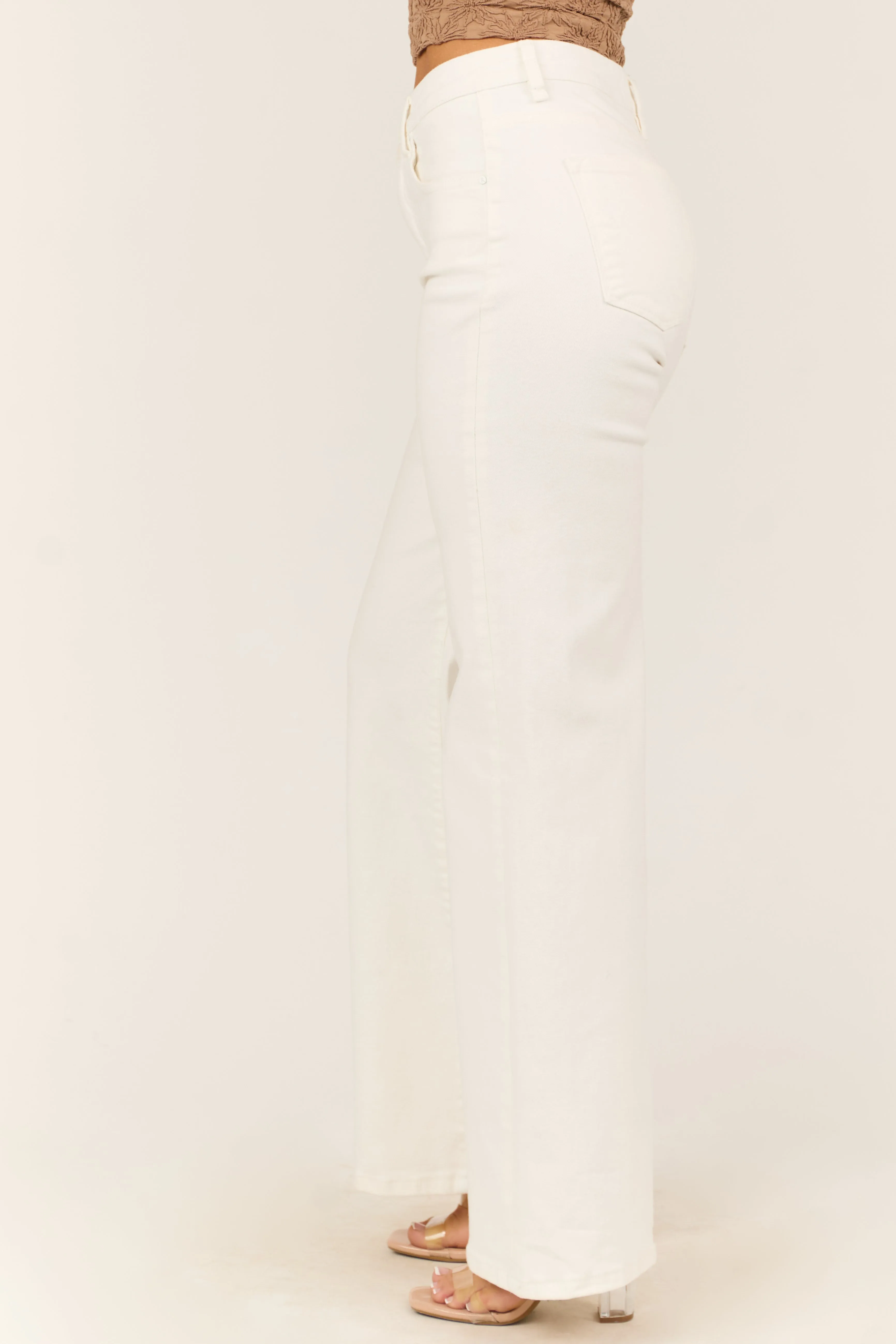 Risen White Tummy Control Wide Leg High Rise Jeans sold by Lime Lush product image thumbnail 3