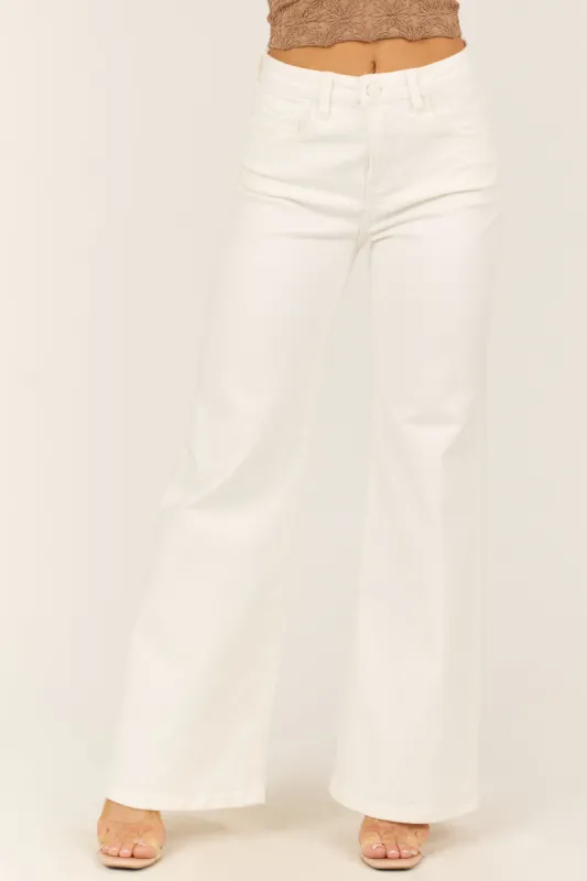 Risen White Tummy Control Wide Leg High Rise Jeans sold by Lime Lush