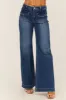 Risen Dark Wash Front Patch Pocket Wide Leg Jeans sold by Lime Lush
