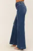 Risen Dark Wash Front Patch Pocket Wide Leg Jeans sold by Lime Lush