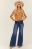 Risen Dark Wash Front Patch Pocket Wide Leg Jeans sold by Lime Lush