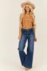 Risen Dark Wash Front Patch Pocket Wide Leg Jeans sold by Lime Lush