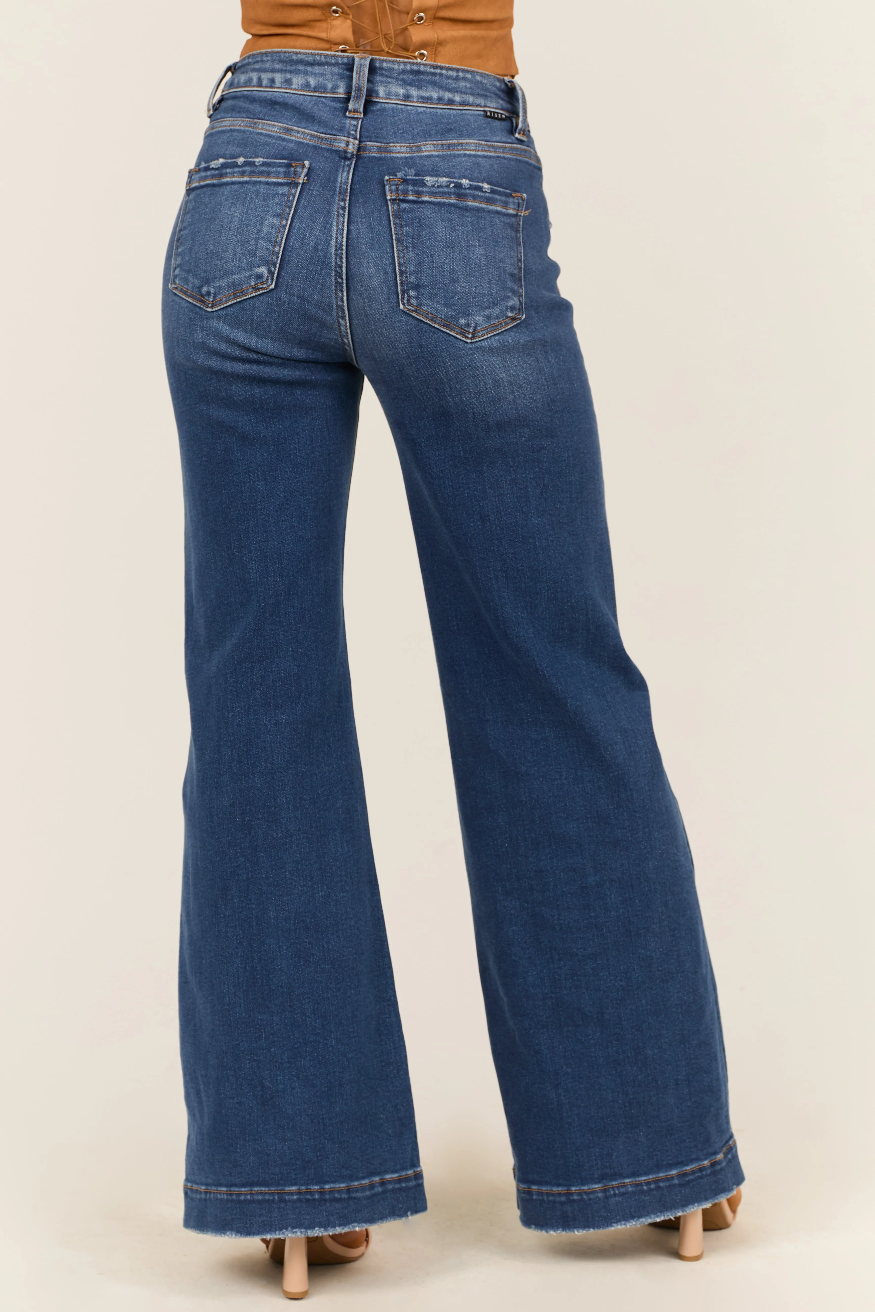 Risen Dark Wash Front Patch Pocket Wide Leg Jeans sold by Lime Lush product image thumbnail 4