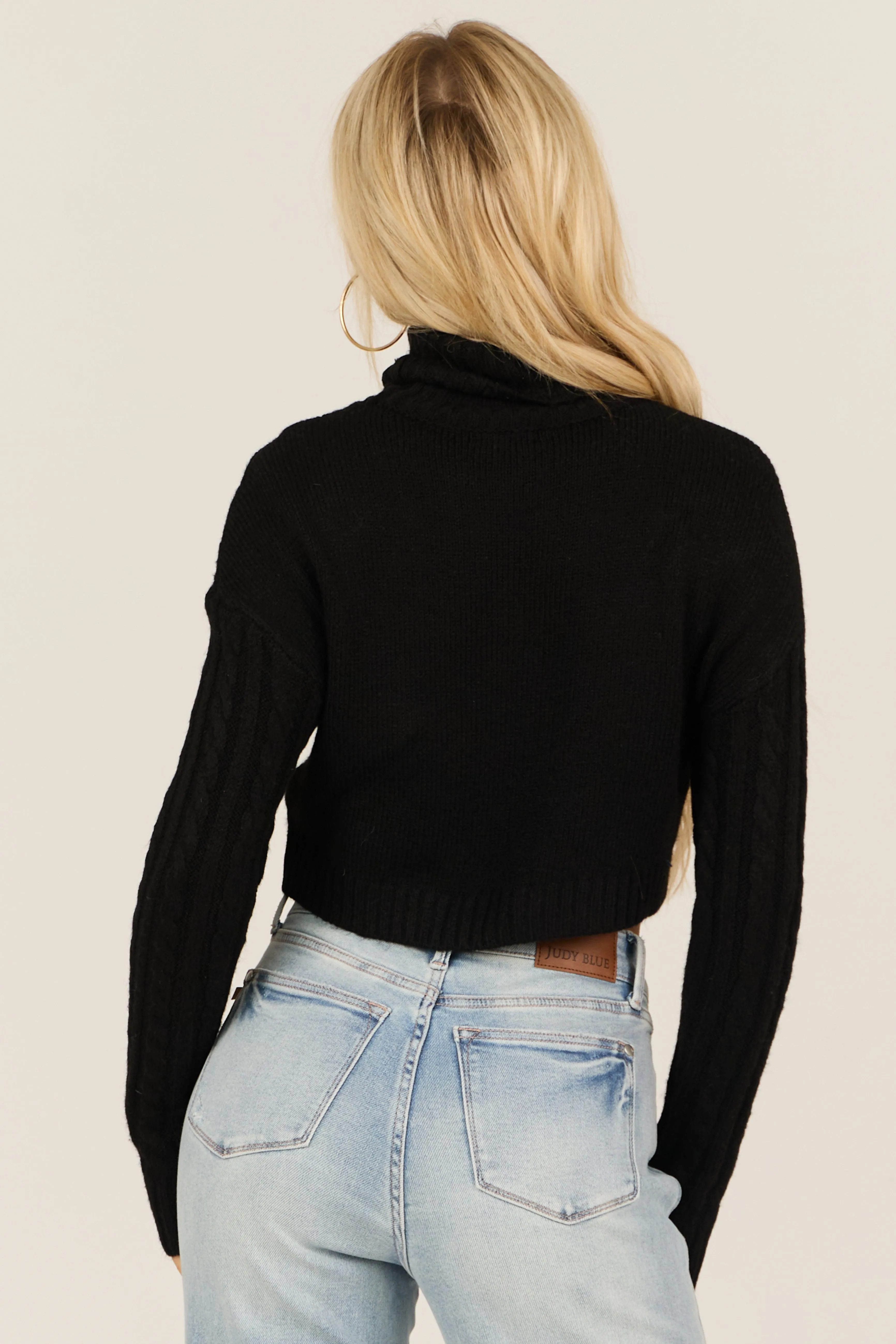 Black Cropped Cable Knit Turtleneck Sweater sold by Lime Lush product image thumbnail 5
