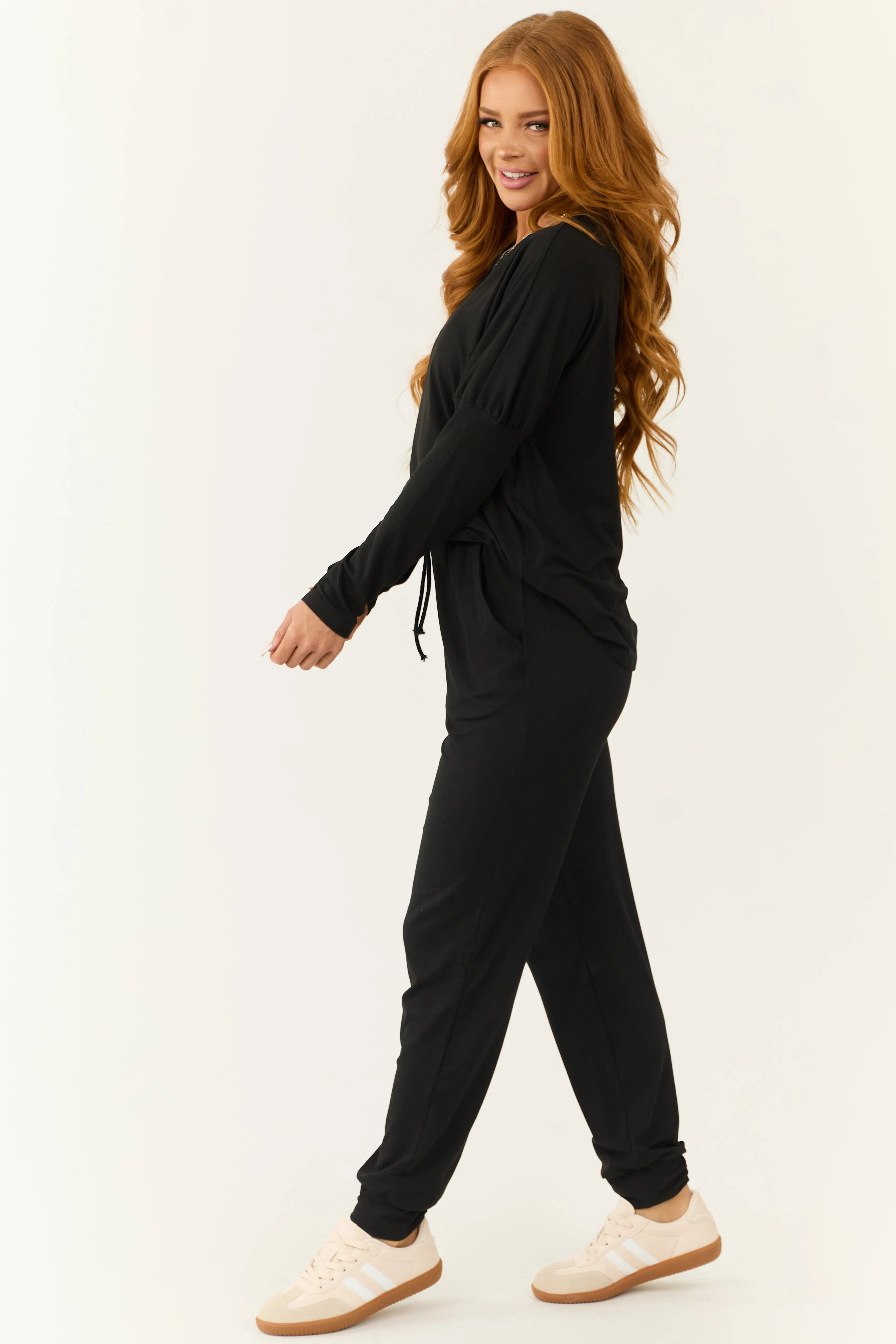 Black Long Sleeve Round Neck Jogger Set sold by Lime Lush product image thumbnail 5