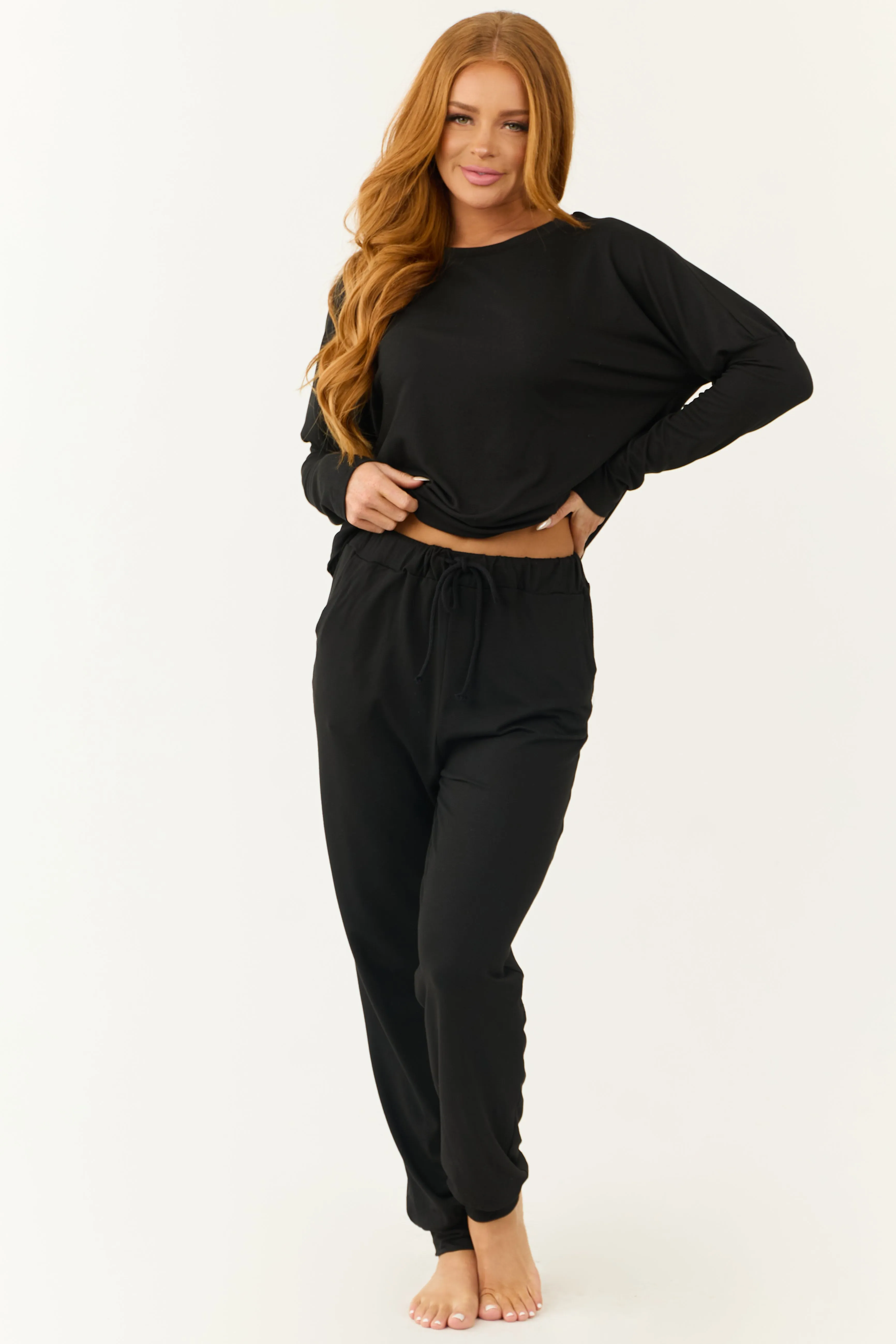 Black Long Sleeve Round Neck Jogger Set sold by Lime Lush product image thumbnail 4