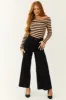 Black High Rise Wide Leg Ankle Length Pants sold by Lime Lush