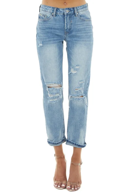 Special A Light Wash Mid Rise Distressed Cuffed Jeans sold by Lime Lush