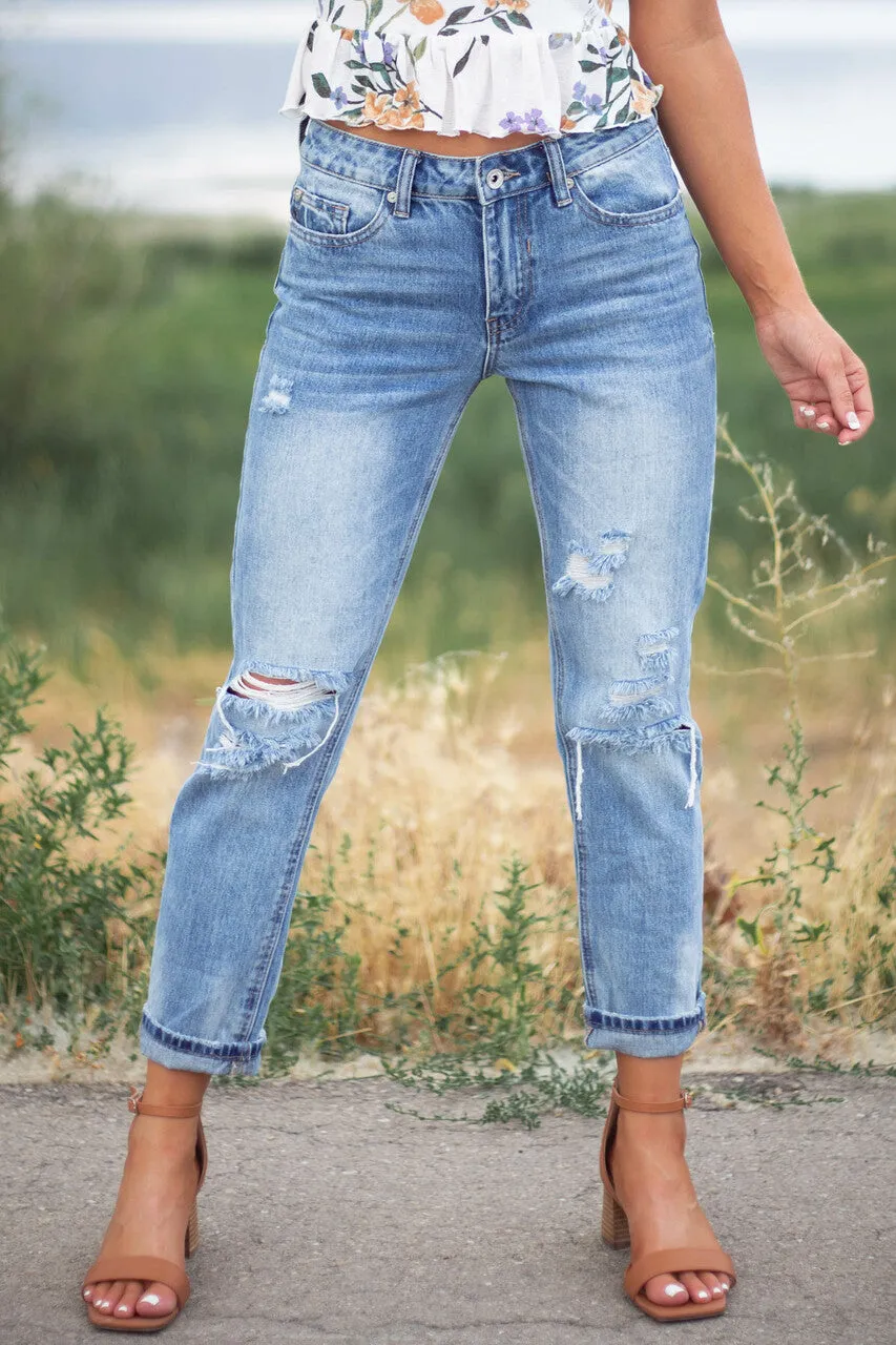 Special A Light Wash Mid Rise Distressed Cuffed Jeans sold by Lime Lush product image thumbnail 5