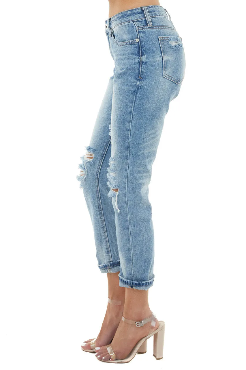 Special A Light Wash Mid Rise Distressed Cuffed Jeans sold by Lime Lush product image thumbnail 2