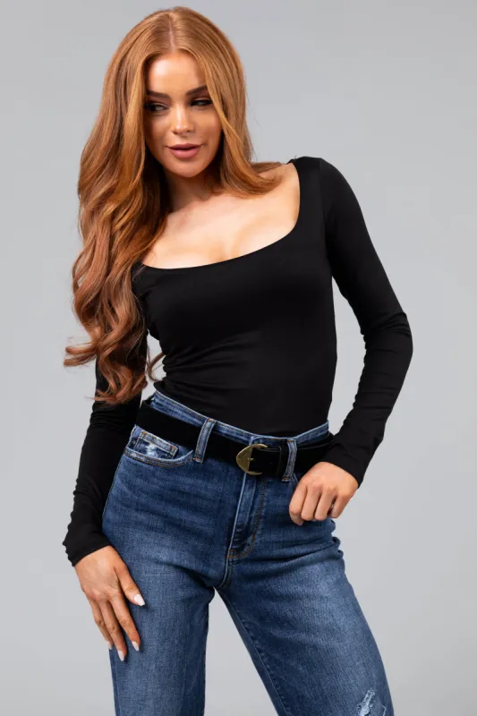 Black Faux Suede Pointed Buckle Belt sold by Lime Lush