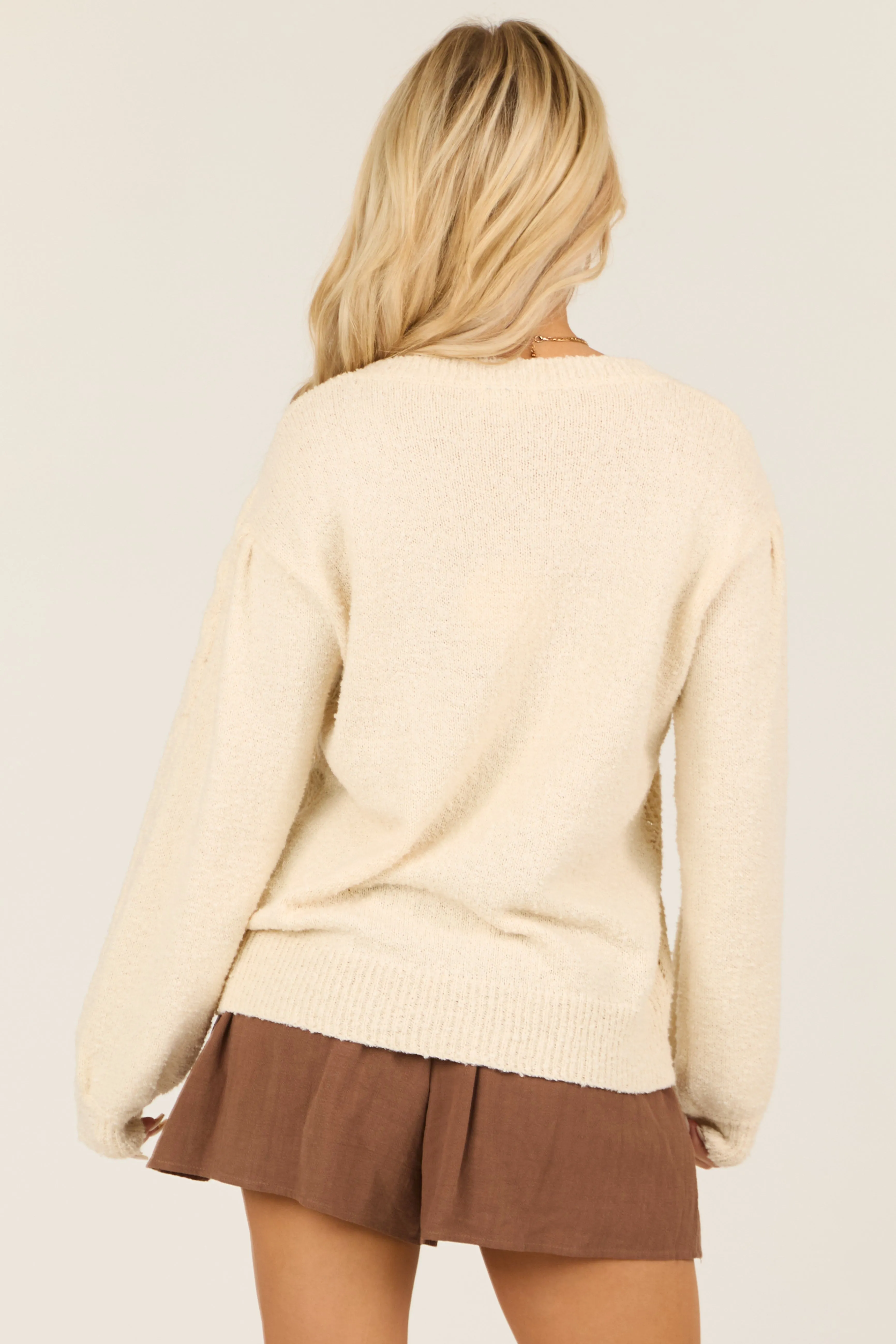 Cream Long Sleeve Pointelle Knit Crew Neck Sweater sold by Lime Lush product image thumbnail 5
