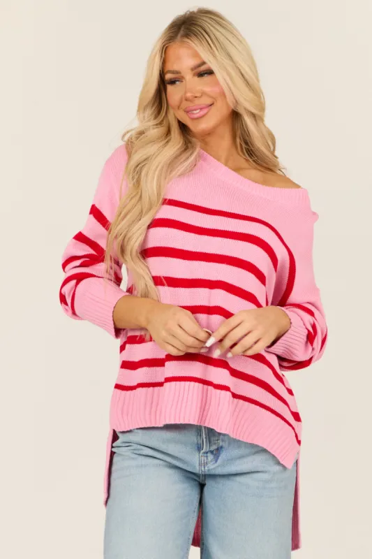 Light Bubblegum Striped Round Neck Sweater sold by Lime Lush