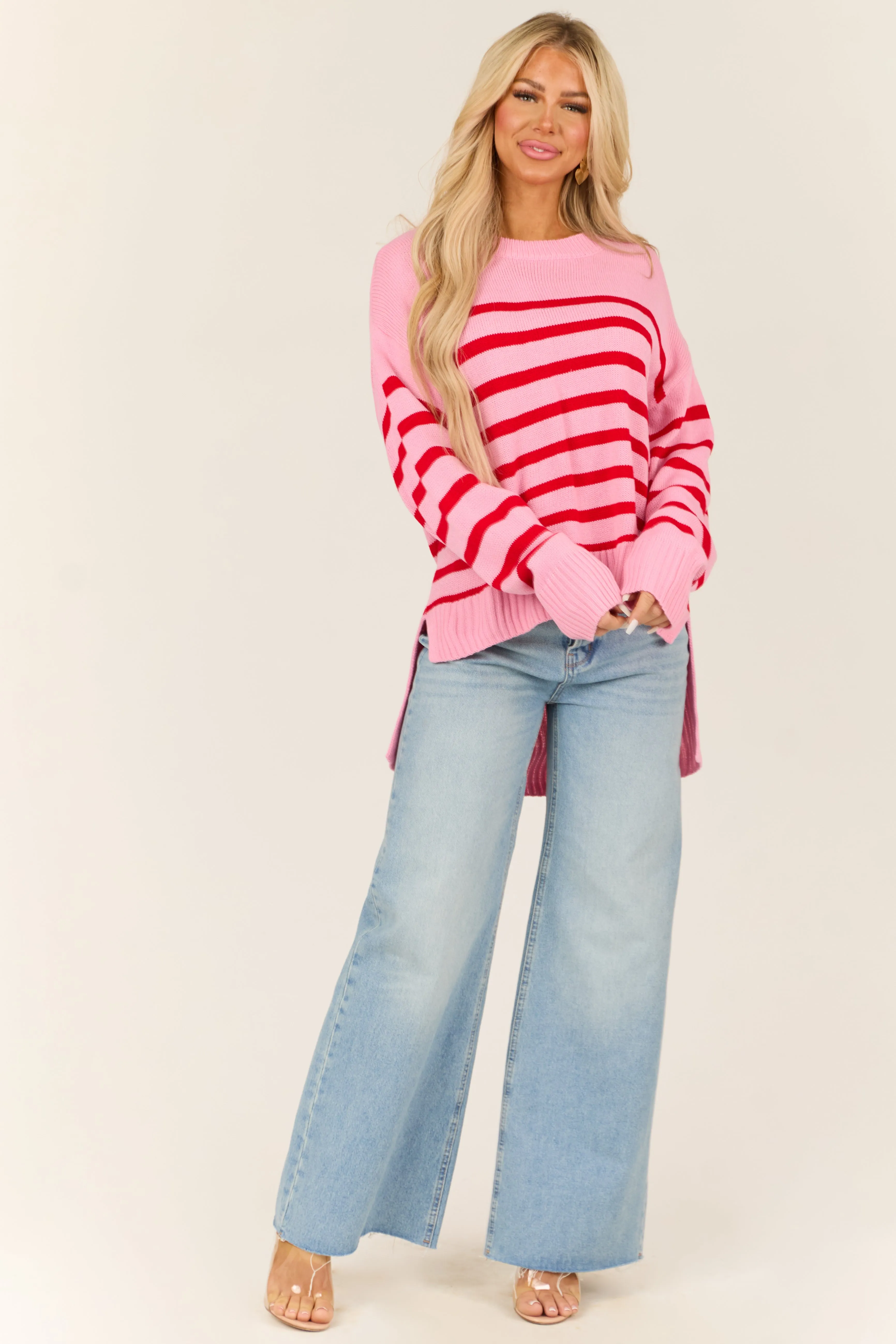 Light Bubblegum Striped Round Neck Sweater sold by Lime Lush product image thumbnail 2