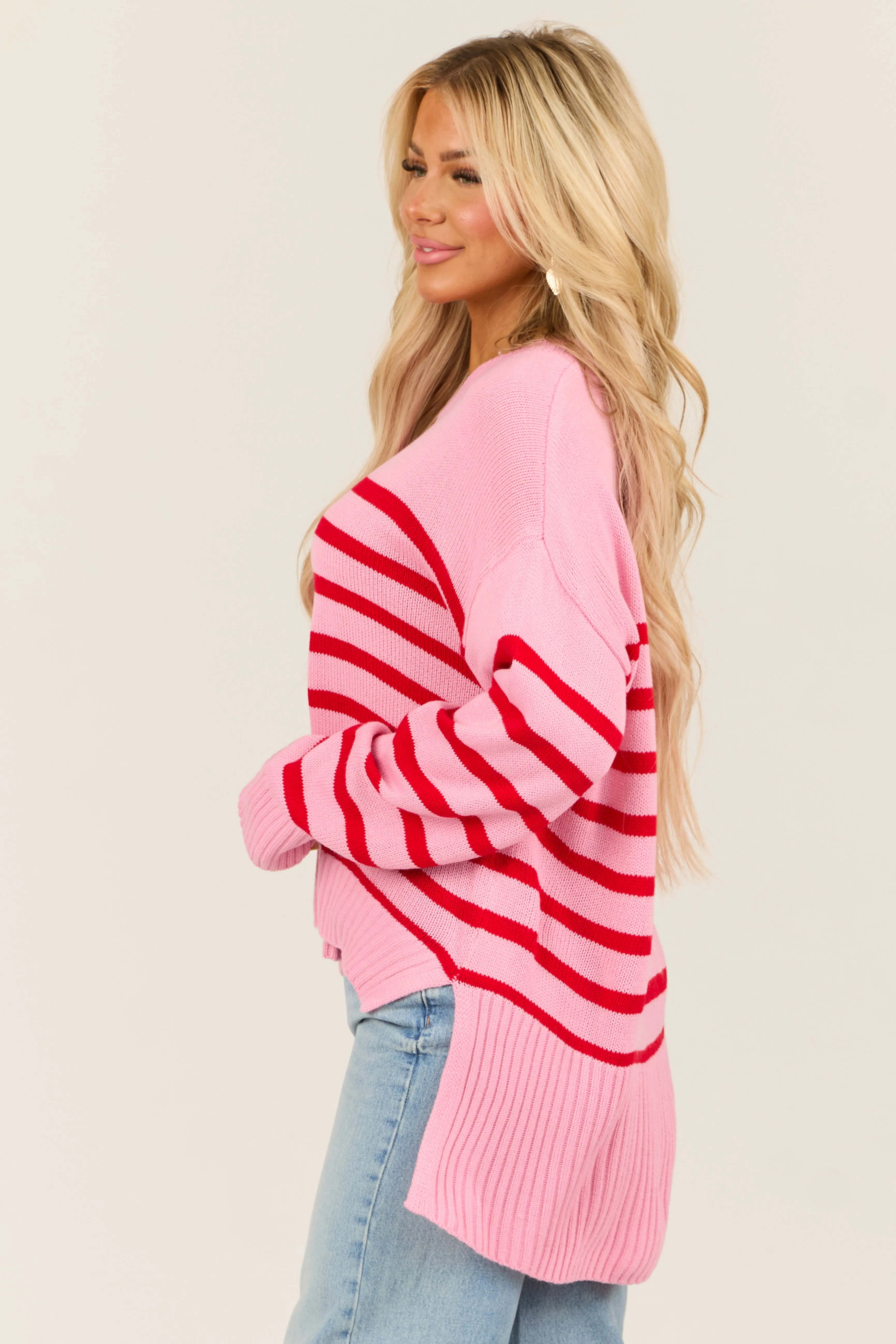 Light Bubblegum Striped Round Neck Sweater sold by Lime Lush product image thumbnail 5