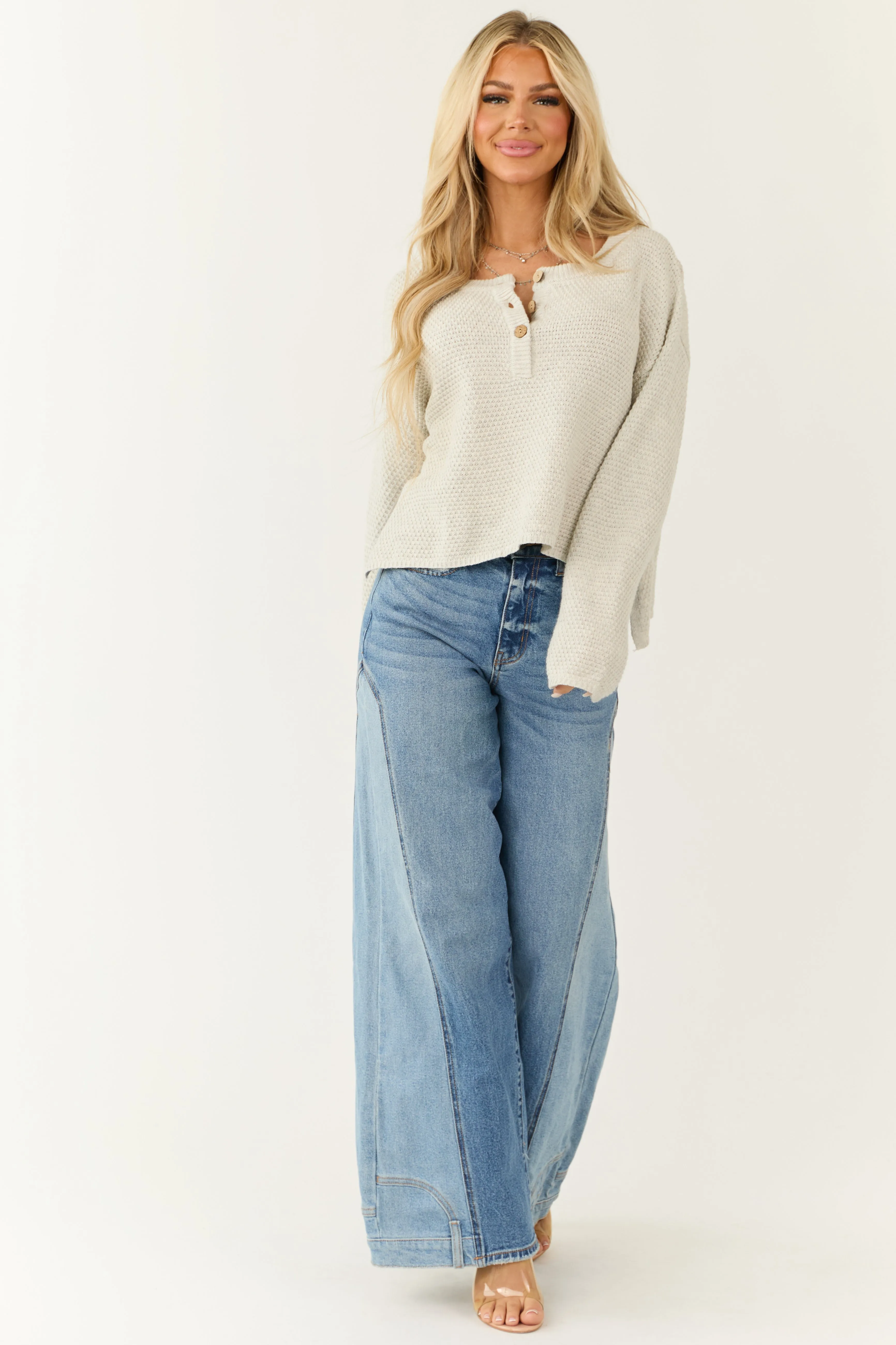 Pewter Grey Half Button Long Sleeve Top sold by Lime Lush product image thumbnail 3