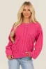 Hot Pink Long Sleeve Pointelle Knit Crew Neck Sweater sold by Lime Lush