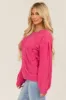 Hot Pink Long Sleeve Pointelle Knit Crew Neck Sweater sold by Lime Lush