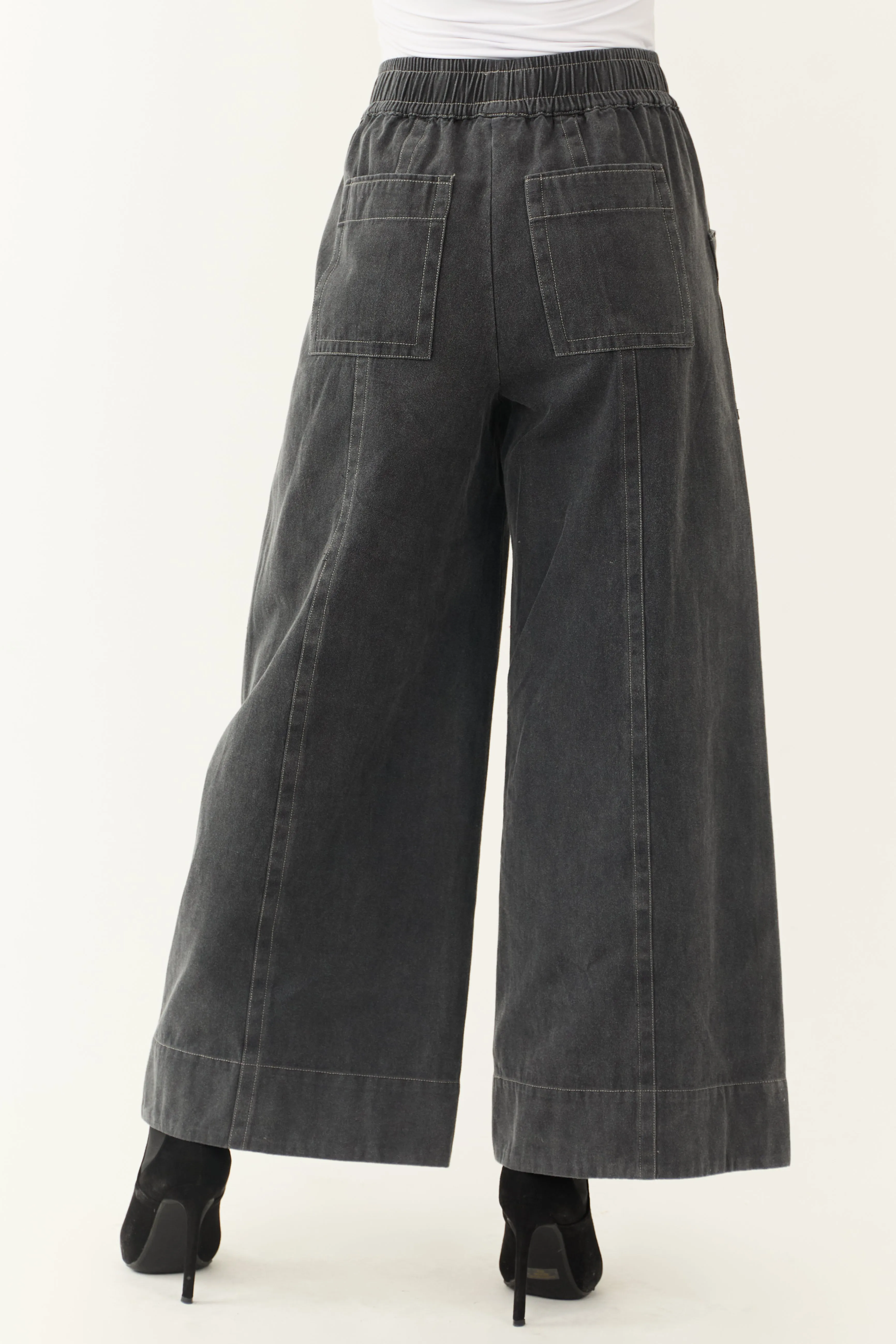 Charcoal Mineral Wash Elastic Waist Wide Leg Pants sold by Lime Lush product image thumbnail 4