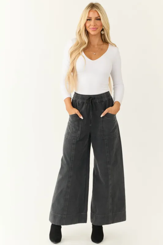 Charcoal Mineral Wash Elastic Waist Wide Leg Pants sold by Lime Lush