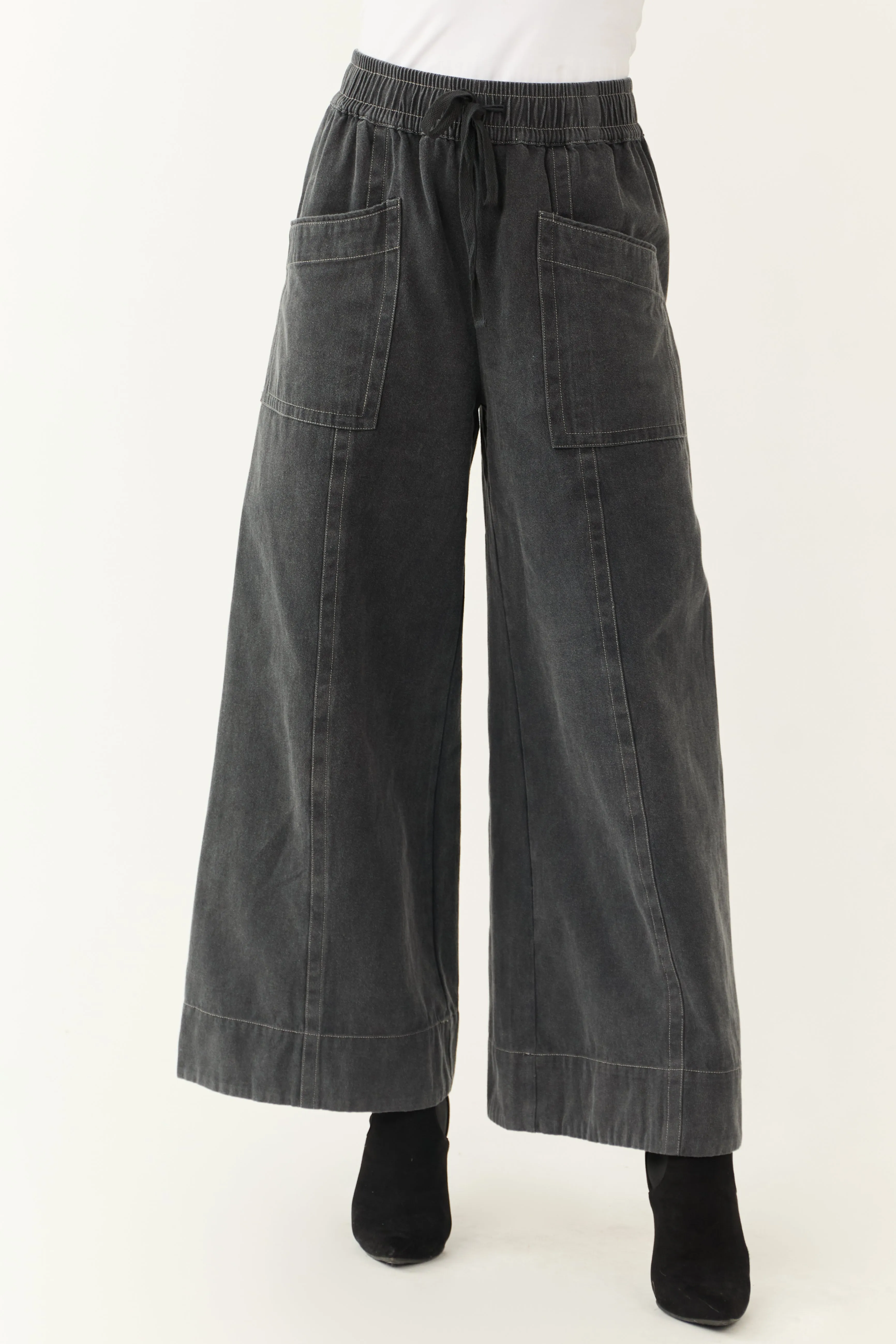 Charcoal Mineral Wash Elastic Waist Wide Leg Pants sold by Lime Lush product image thumbnail 2