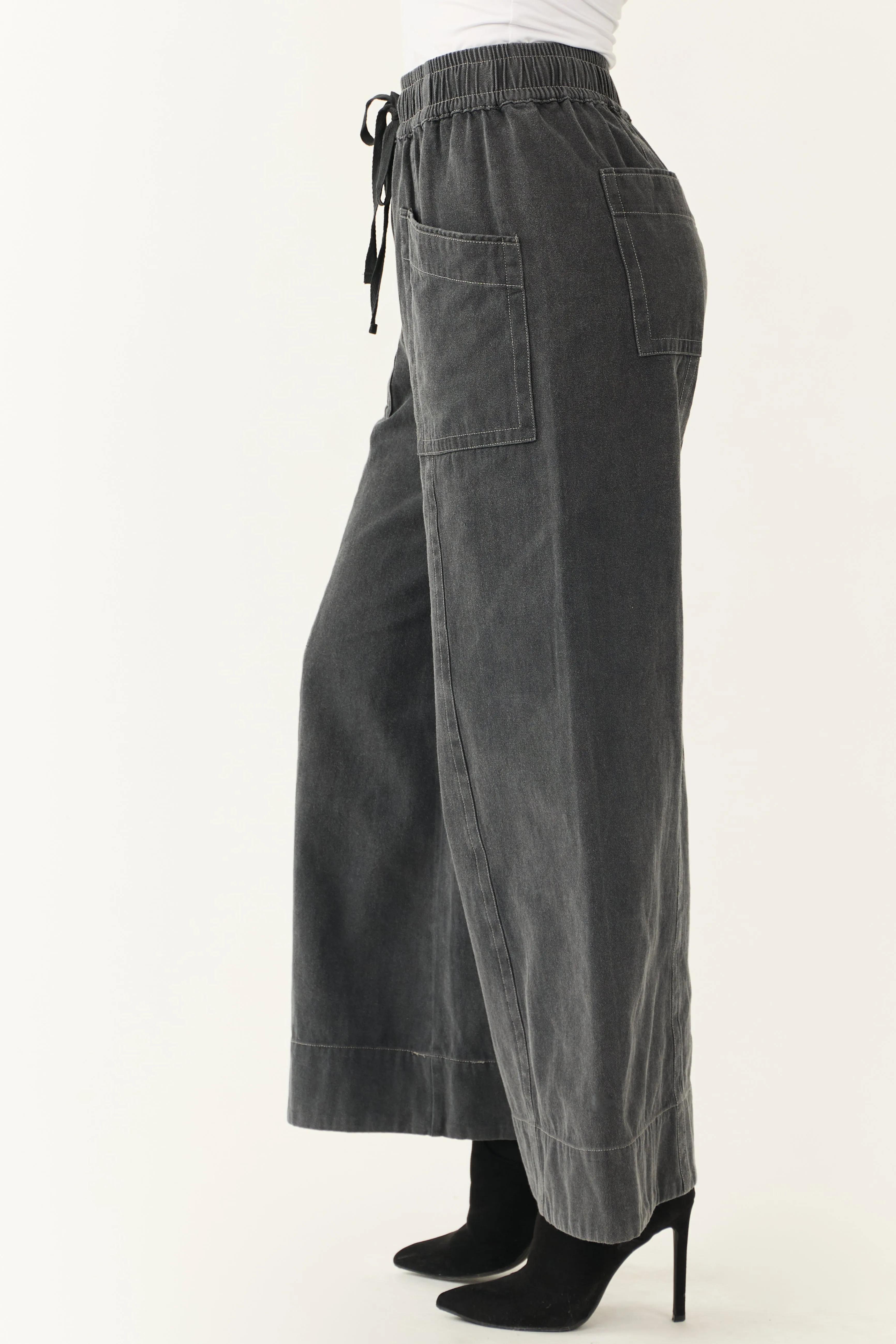 Charcoal Mineral Wash Elastic Waist Wide Leg Pants sold by Lime Lush product image thumbnail 3