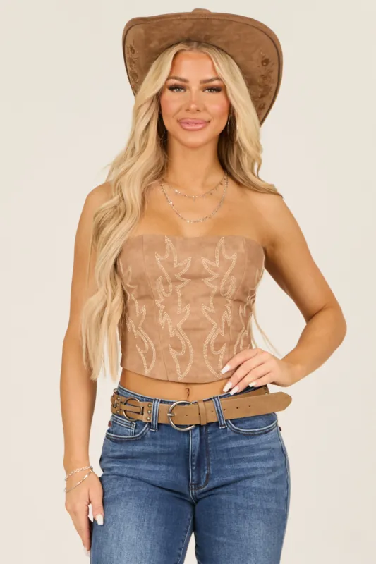 Light Cognac Faux Leather Western Corset Top sold by Lime Lush