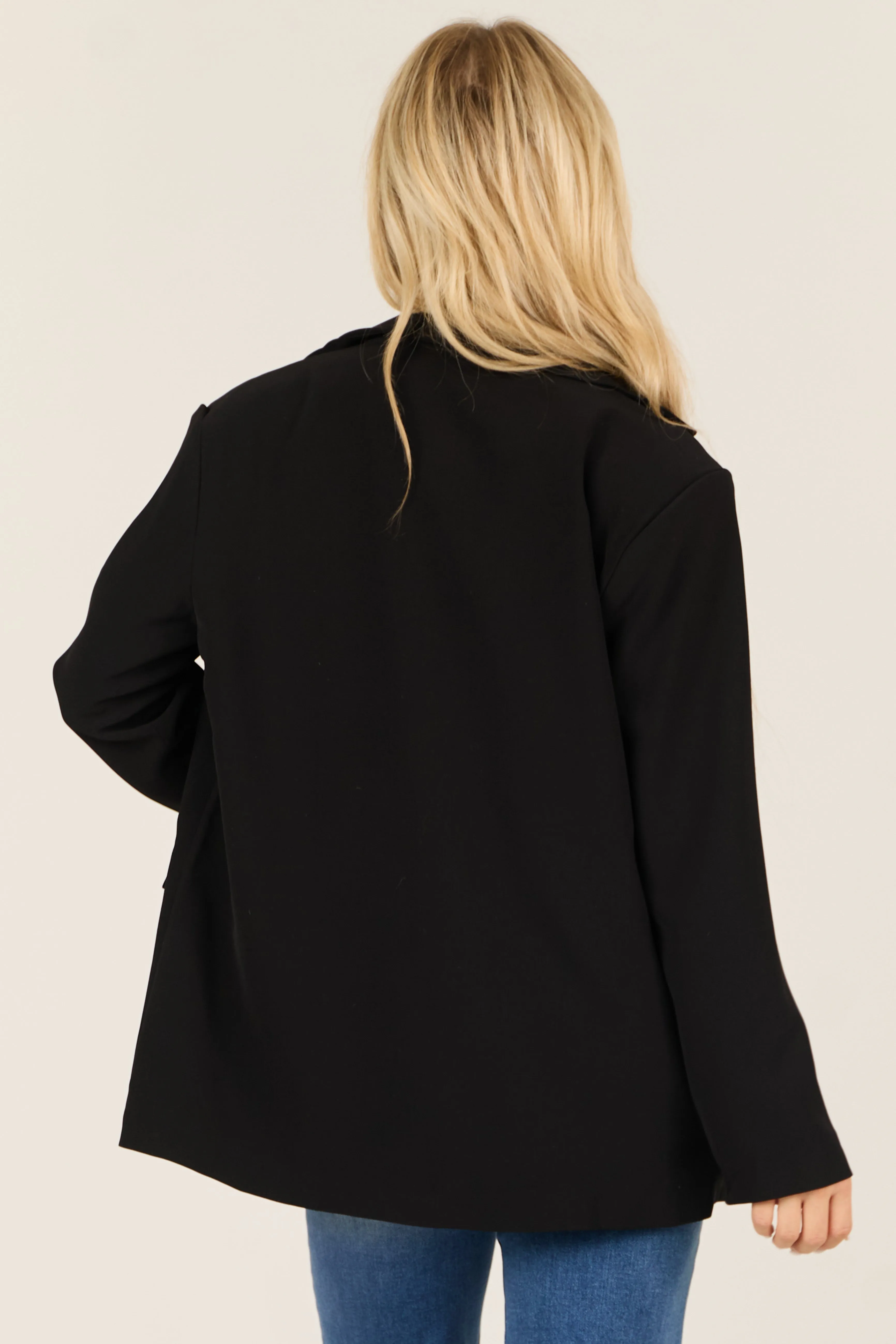 Black Single Button Long Sleeve Shoulder Pad Blazer sold by Lime Lush product image thumbnail 5