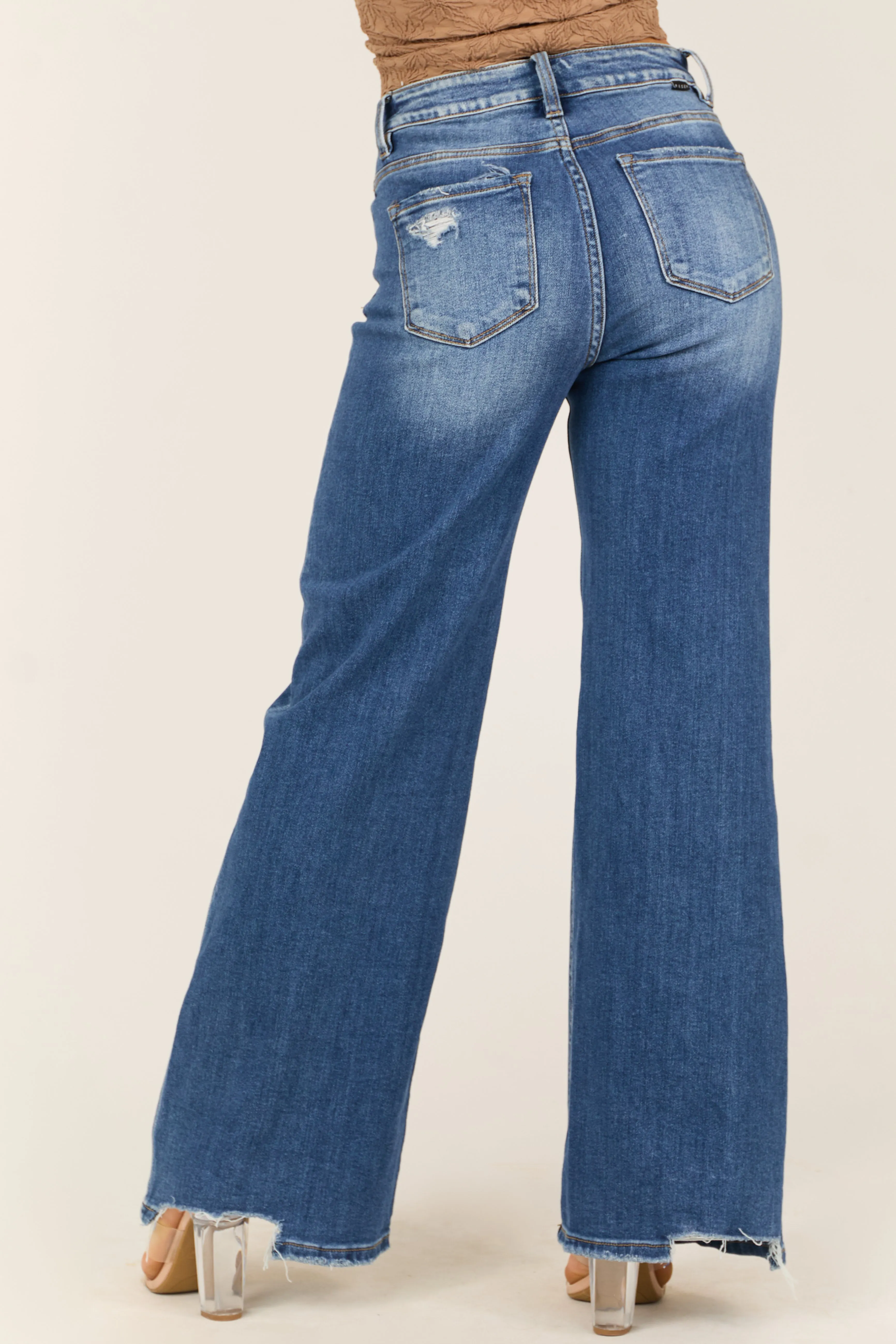 Risen Dark Wash Tummy Control Distressed Jeans sold by Lime Lush product image thumbnail 4