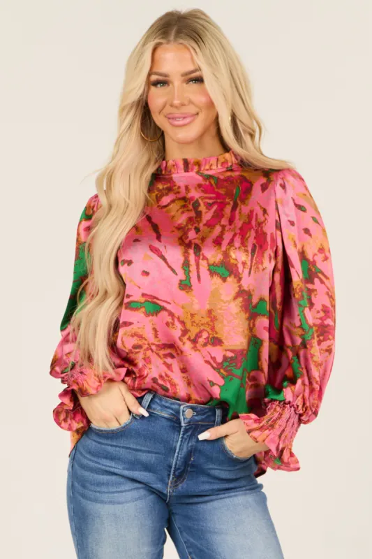 Watermelon Abstract Print Long Puff Sleeve Blouse sold by Lime Lush