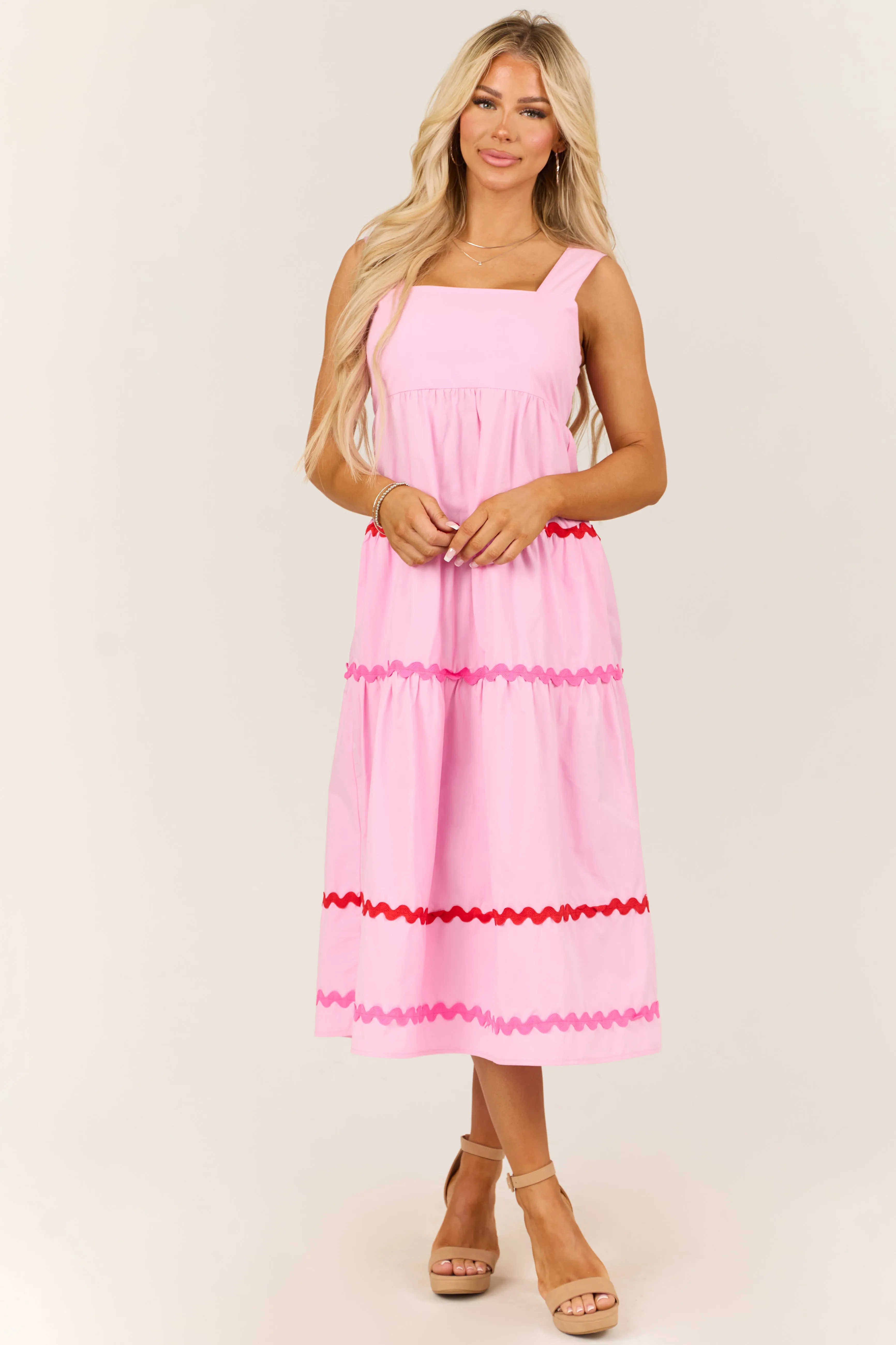 Carnation Sleeveless Wavy Contrast Tiered Midi Dress sold by Lime Lush product image thumbnail 3