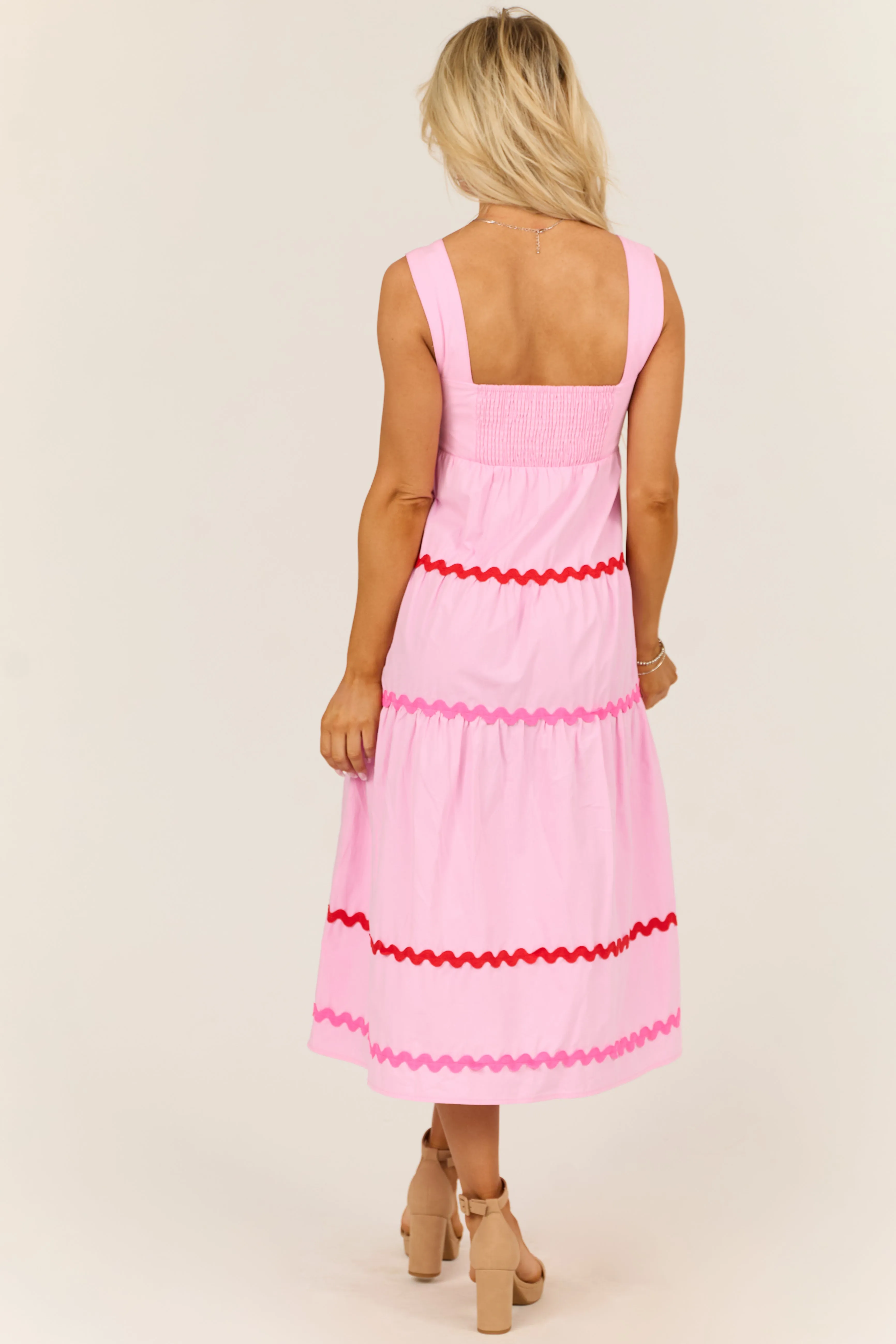 Carnation Sleeveless Wavy Contrast Tiered Midi Dress sold by Lime Lush product image thumbnail 5