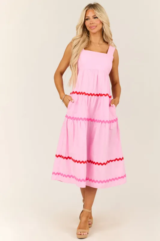 Carnation Sleeveless Wavy Contrast Tiered Midi Dress sold by Lime Lush