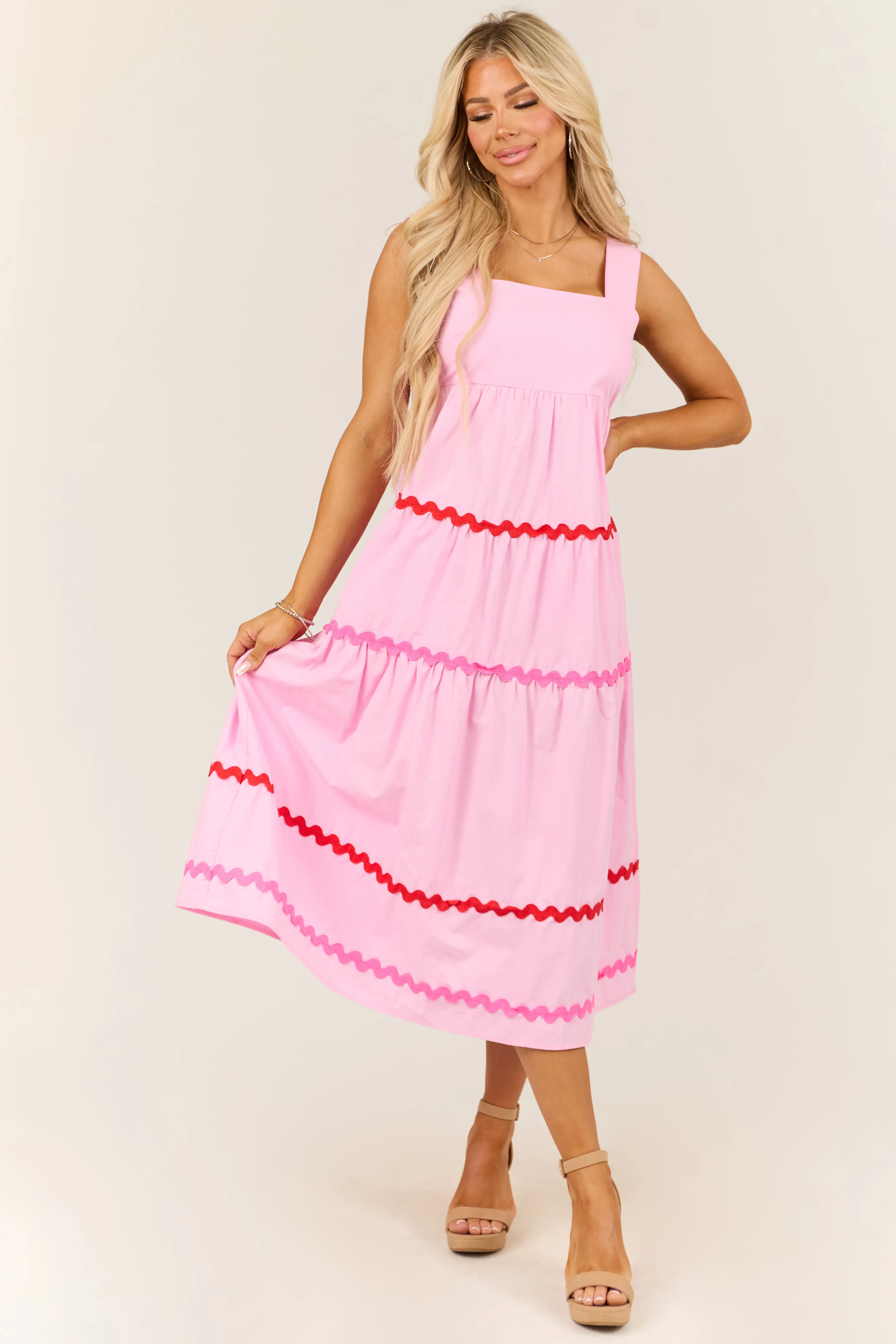 Carnation Sleeveless Wavy Contrast Tiered Midi Dress sold by Lime Lush product image thumbnail 2
