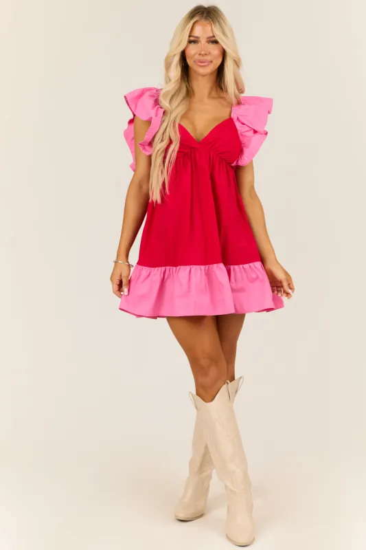 Cherry Contrast Ruffle Short Sleeve Mini Dress sold by Lime Lush