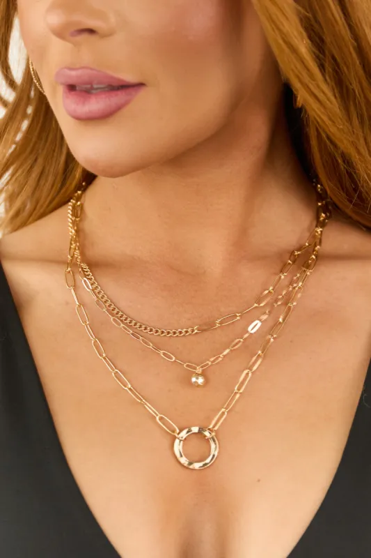 Gold Chain Triple Layered Pendant Necklace sold by Lime Lush