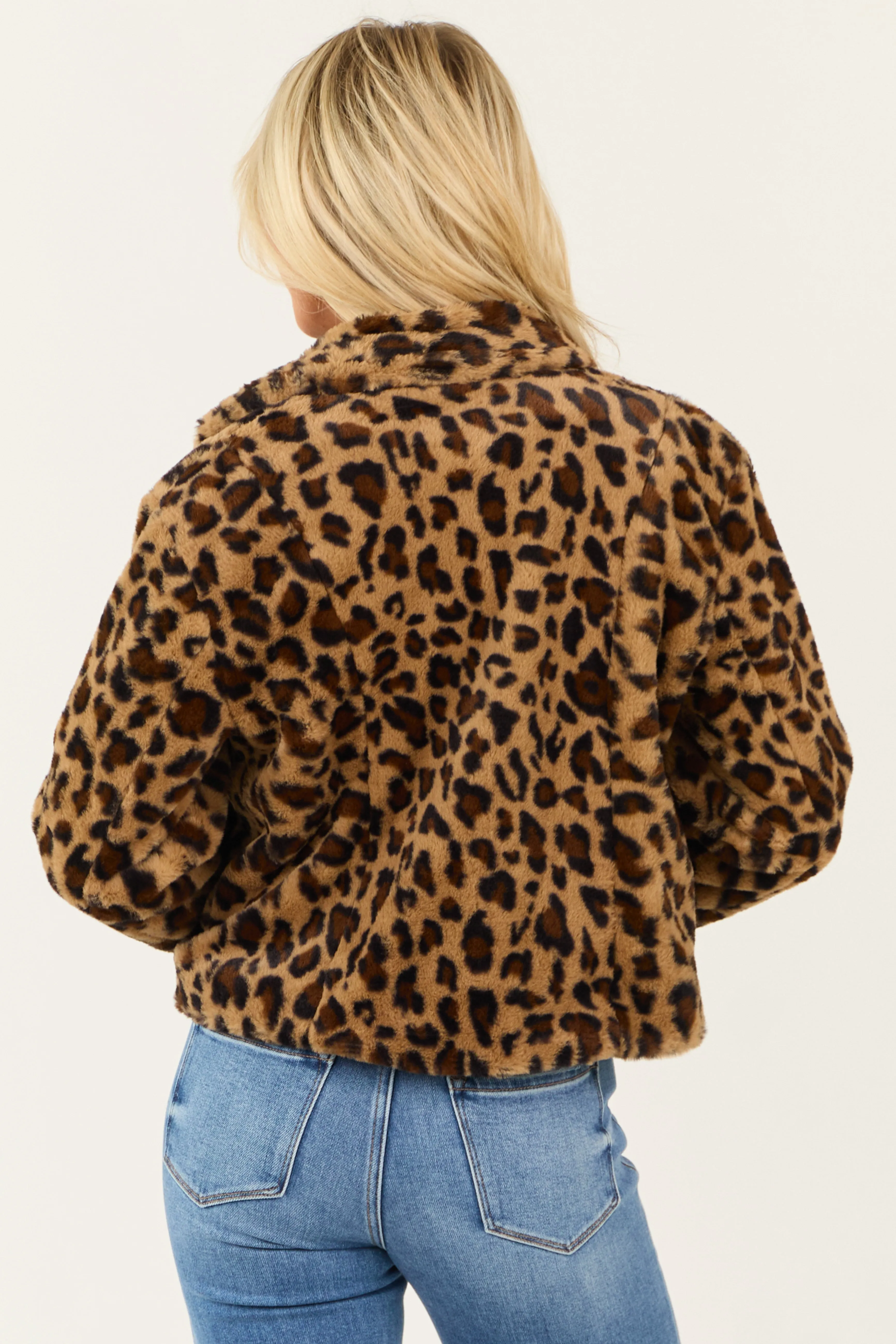 Camel Open Front Leopard Print Faux Fur Jacket sold by Lime Lush product image thumbnail 5