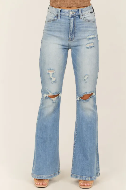 Cello Light Wash Flare Leg High Rise Jeans sold by Lime Lush