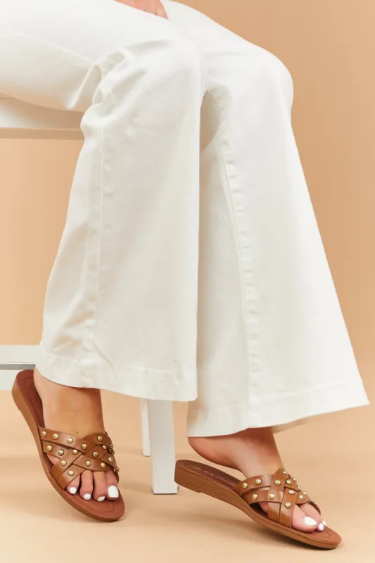 Cognac Slip On Sandals with Gold Stud Details sold by Lime Lush