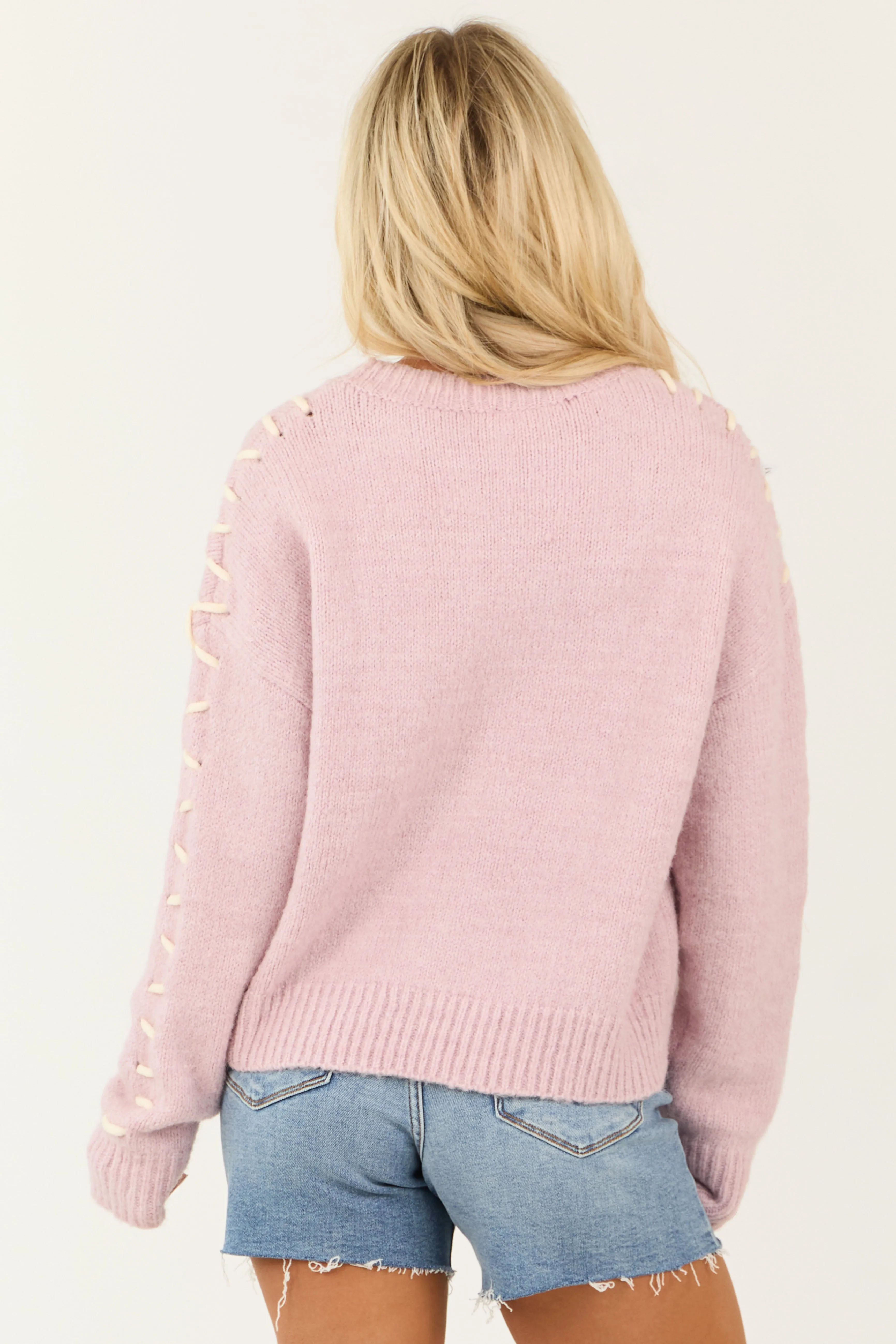 Dusty Blush Knit Sweater with Contrast Yarn Stitch sold by Lime Lush product image thumbnail 5