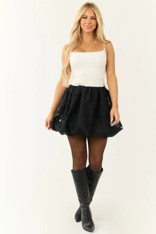 Black Burnout Floral Mesh Bubble Mini Skirt sold by Lime Lush