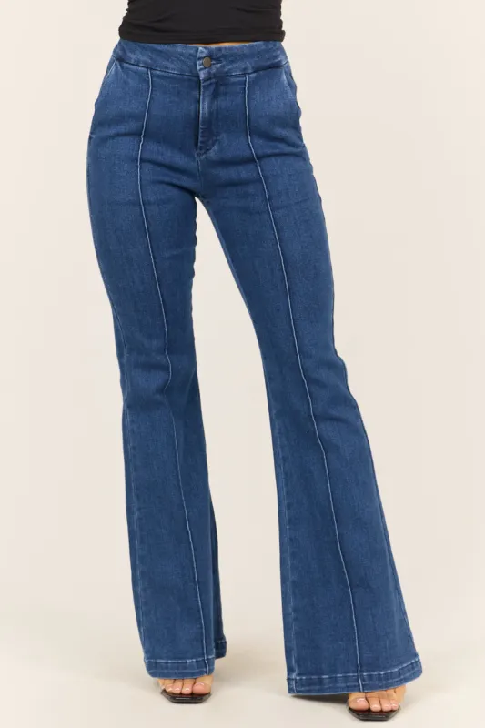 Special A Dark Wash High Rise Front Seam Flare Jeans sold by Lime Lush