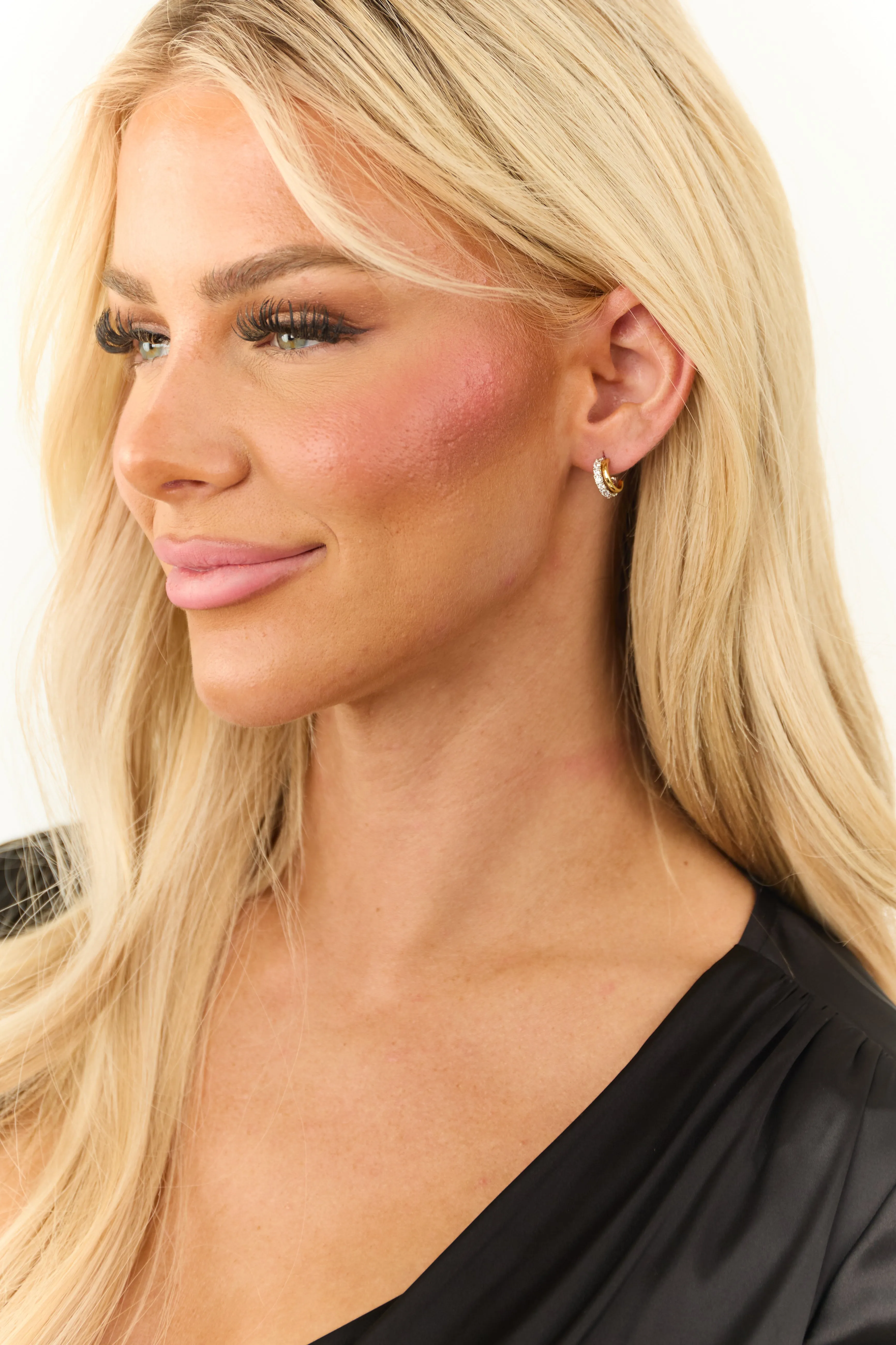 Gold Dipped Layered Rhinestone Hoop Earrings sold by Lime Lush product image thumbnail 2