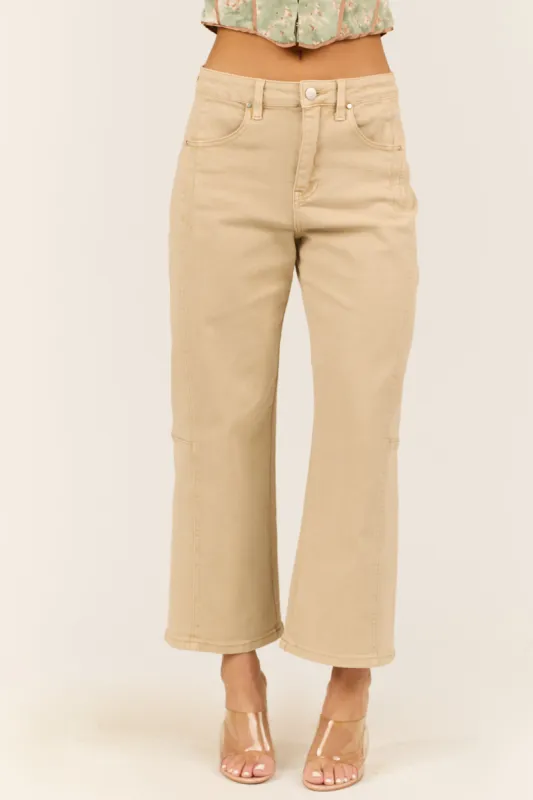Risen Sand Wide Leg High Rise Cropped Jeans sold by Lime Lush