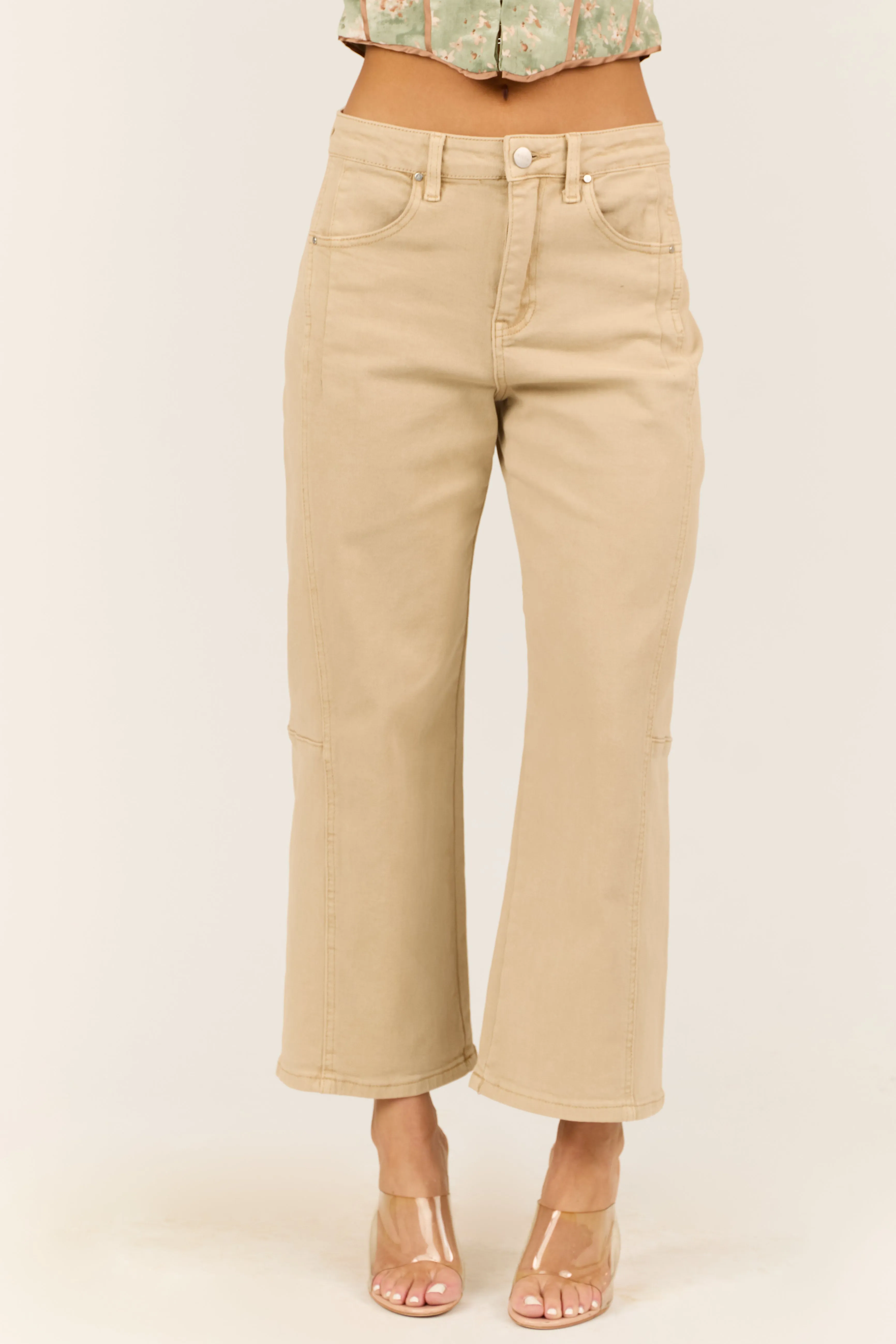 Risen Sand Wide Leg High Rise Cropped Jeans sold by Lime Lush
